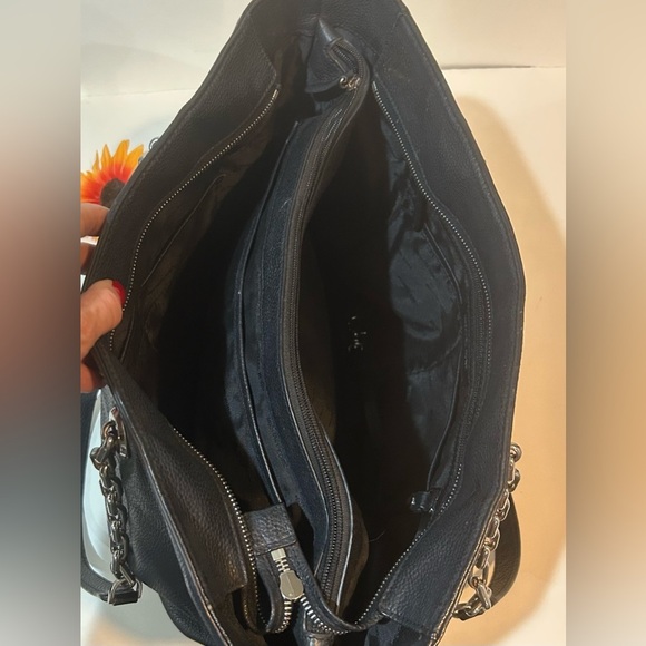 Michael Kors Black Leather Chain Strap Zip Tote Shoulder Bag Large - Picture 7 of 12